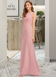 Trudie Sheath/Column Scoop Neck Floor-Length Chiffon Bridesmaid Dress With Split Front STIP0013179