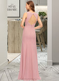 Trudie Sheath/Column Scoop Neck Floor-Length Chiffon Bridesmaid Dress With Split Front STIP0013179