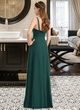 Winnie A-Line V-neck Floor-Length Chiffon Bridesmaid Dress With Ruffle Bow(s) Split Front STIP0013181