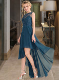 Trinity A-Line Scoop Neck Asymmetrical Chiffon Lace Bridesmaid Dress STIP0013182