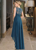 Trinity A-Line Scoop Neck Asymmetrical Chiffon Lace Bridesmaid Dress STIP0013182