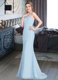 Sophie Trumpet/Mermaid Scoop Neck Sweep Train Chiffon Tulle Bridesmaid Dress With Ruffle STIP0013194