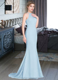 Sophie Trumpet/Mermaid Scoop Neck Sweep Train Chiffon Tulle Bridesmaid Dress With Ruffle STIP0013194