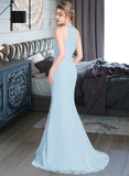 Sophie Trumpet/Mermaid Scoop Neck Sweep Train Chiffon Tulle Bridesmaid Dress With Ruffle STIP0013194