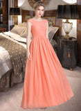 Abigayle Ball-Gown/Princess V-neck Floor-Length Chiffon Bridesmaid Dress With Ruffle STIP0013204