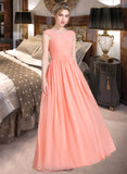 Abigayle Ball-Gown/Princess V-neck Floor-Length Chiffon Bridesmaid Dress With Ruffle STIP0013204