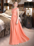 Abigayle Ball-Gown/Princess V-neck Floor-Length Chiffon Bridesmaid Dress With Ruffle STIP0013204