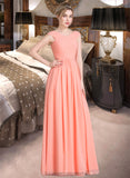 Abigayle Ball-Gown/Princess V-neck Floor-Length Chiffon Bridesmaid Dress With Ruffle STIP0013204