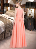 Abigayle Ball-Gown/Princess V-neck Floor-Length Chiffon Bridesmaid Dress With Ruffle STIP0013204