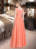 Abigayle Ball-Gown/Princess V-neck Floor-Length Chiffon Bridesmaid Dress With Ruffle STIP0013204