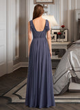 Tori A-Line V-neck Floor-Length Bridesmaid Dress With Ruffle STIP0013230