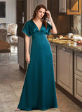 Tia A-Line V-neck Floor-Length Bridesmaid Dress STIP0013255