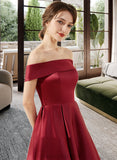 Thalia A-Line Off-the-Shoulder Asymmetrical Satin Bridesmaid Dress With Pockets STIP0013264