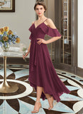 Thirza A-Line V-neck Asymmetrical Chiffon Bridesmaid Dress With Cascading Ruffles STIP0013280