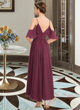 Thirza A-Line V-neck Asymmetrical Chiffon Bridesmaid Dress With Cascading Ruffles STIP0013280