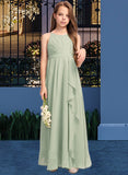 Toni A-Line Scoop Neck Floor-Length Chiffon Junior Bridesmaid Dress With Cascading Ruffles STIP0013318