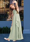 Toni A-Line Scoop Neck Floor-Length Chiffon Junior Bridesmaid Dress With Cascading Ruffles STIP0013318