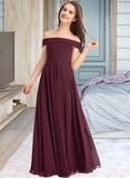 Zoie A-Line Off-the-Shoulder Floor-Length Chiffon Junior Bridesmaid Dress STIP0013323