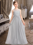 Yareli A-Line Scoop Neck Floor-Length Chiffon Lace Junior Bridesmaid Dress STIP0013333