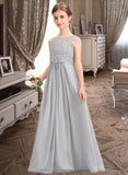 Yareli A-Line Scoop Neck Floor-Length Chiffon Lace Junior Bridesmaid Dress STIP0013333