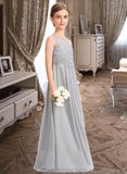 Yareli A-Line Scoop Neck Floor-Length Chiffon Lace Junior Bridesmaid Dress STIP0013333