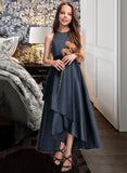 Veronica A-Line Scoop Neck Asymmetrical Satin Junior Bridesmaid Dress With Cascading Ruffles STIP0013352