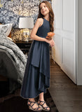 Veronica A-Line Scoop Neck Asymmetrical Satin Junior Bridesmaid Dress With Cascading Ruffles STIP0013352