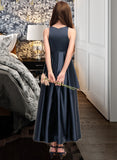 Veronica A-Line Scoop Neck Asymmetrical Satin Junior Bridesmaid Dress With Cascading Ruffles STIP0013352