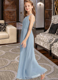 Jadyn A-Line Scoop Neck Floor-Length Chiffon Junior Bridesmaid Dress With Ruffle STIP0013353