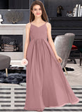 Salome A-Line V-neck Floor-Length Chiffon Junior Bridesmaid Dress With Ruffle STIP0013354