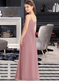 Salome A-Line V-neck Floor-Length Chiffon Junior Bridesmaid Dress With Ruffle STIP0013354