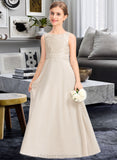 Jemima A-Line Scoop Neck Floor-Length Chiffon Lace Junior Bridesmaid Dress With Ruffle STIP0013360