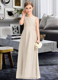 Jemima A-Line Scoop Neck Floor-Length Chiffon Lace Junior Bridesmaid Dress With Ruffle STIP0013360