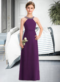 Natalee A-Line Scoop Neck Floor-Length Chiffon Junior Bridesmaid Dress With Beading Bow(s) STIP0013361