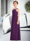 Natalee A-Line Scoop Neck Floor-Length Chiffon Junior Bridesmaid Dress With Beading Bow(s) STIP0013361