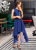 Georgia A-Line One-Shoulder Asymmetrical Chiffon Junior Bridesmaid Dress With Bow(s) Ruffles STIP0013363