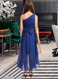 Georgia A-Line One-Shoulder Asymmetrical Chiffon Junior Bridesmaid Dress With Bow(s) Ruffles STIP0013363