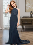 Marely Trumpet/Mermaid Scoop Neck Sweep Train Chiffon Lace Junior Bridesmaid Dress STIP0013364