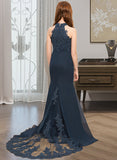 Marely Trumpet/Mermaid Scoop Neck Sweep Train Chiffon Lace Junior Bridesmaid Dress STIP0013364