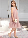 Piper A-Line Scoop Neck Knee-Length Chiffon Junior Bridesmaid Dress With Beading Sequins STIP0013365