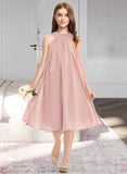 Piper A-Line Scoop Neck Knee-Length Chiffon Junior Bridesmaid Dress With Beading Sequins STIP0013365