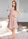 Piper A-Line Scoop Neck Knee-Length Chiffon Junior Bridesmaid Dress With Beading Sequins STIP0013365