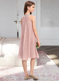 Piper A-Line Scoop Neck Knee-Length Chiffon Junior Bridesmaid Dress With Beading Sequins STIP0013365