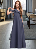 Jaslene A-Line One-Shoulder Floor-Length Chiffon Junior Bridesmaid Dress With Cascading Ruffles STIP0013370