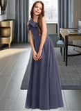 Jaslene A-Line One-Shoulder Floor-Length Chiffon Junior Bridesmaid Dress With Cascading Ruffles STIP0013370