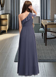 Jaslene A-Line One-Shoulder Floor-Length Chiffon Junior Bridesmaid Dress With Cascading Ruffles STIP0013370