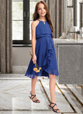 Jode A-Line Scoop Neck Knee-Length Chiffon Junior Bridesmaid Dress With Cascading Ruffles STIP0013371