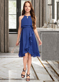 Jode A-Line Scoop Neck Knee-Length Chiffon Junior Bridesmaid Dress With Cascading Ruffles STIP0013371