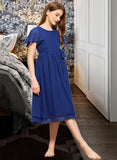 Kelly A-Line Scoop Neck Knee-Length Chiffon Junior Bridesmaid Dress With Bow(s) STIP0013372