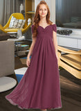 Anahi A-Line Off-the-Shoulder Floor-Length Chiffon Junior Bridesmaid Dress With Ruffle STIP0013376